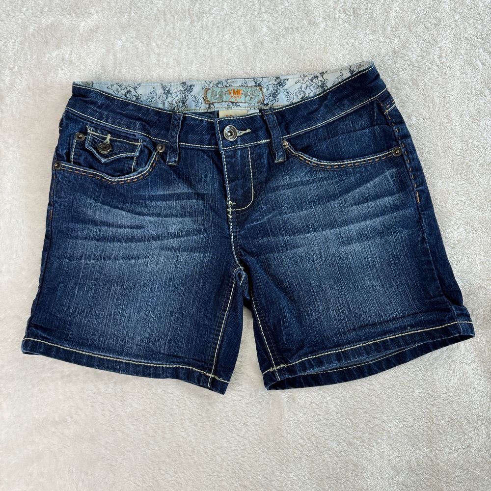 YMI Jeans Shorts Juniors 1 Blue Denim Stretch‎ Low Rise Vtg Y2K Contrast Stitch
